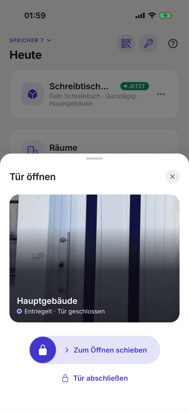 Selfdesk-App zum Öffnen einer Coworking-Tür